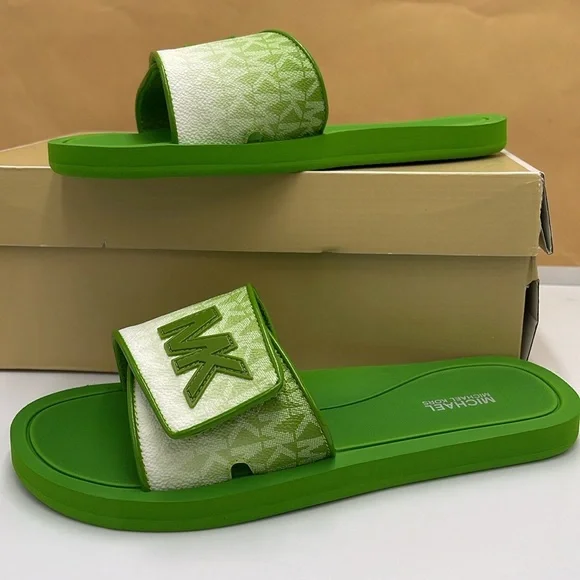 Michael Kors Green Slide Logo Sandals Palmer Ombré Signature
Jungle Green 
NWT - Picture 2 of 16